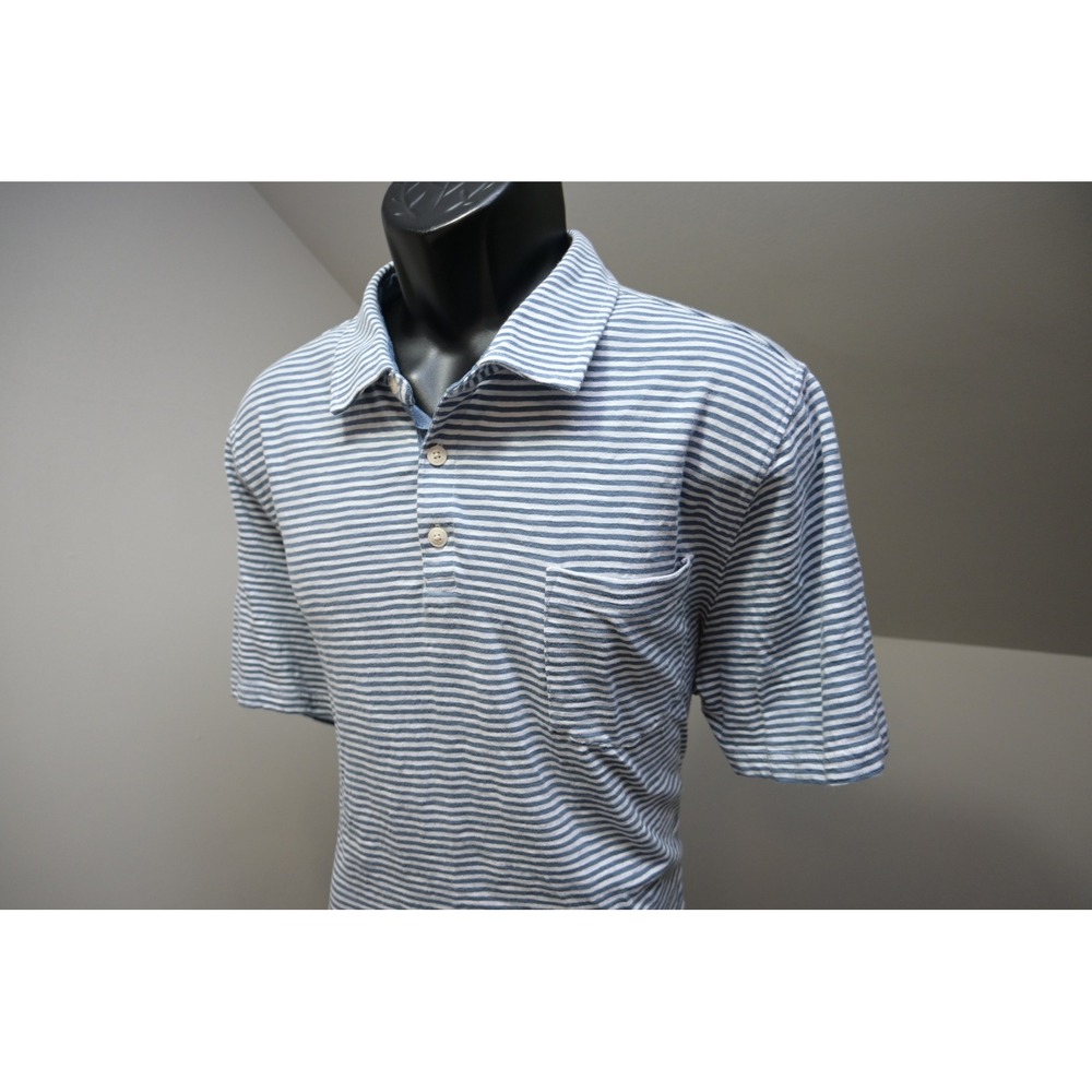 The Normal Brand Polo Shirt Mens XL Blue Striped Pocket Short Sleeve Excellent